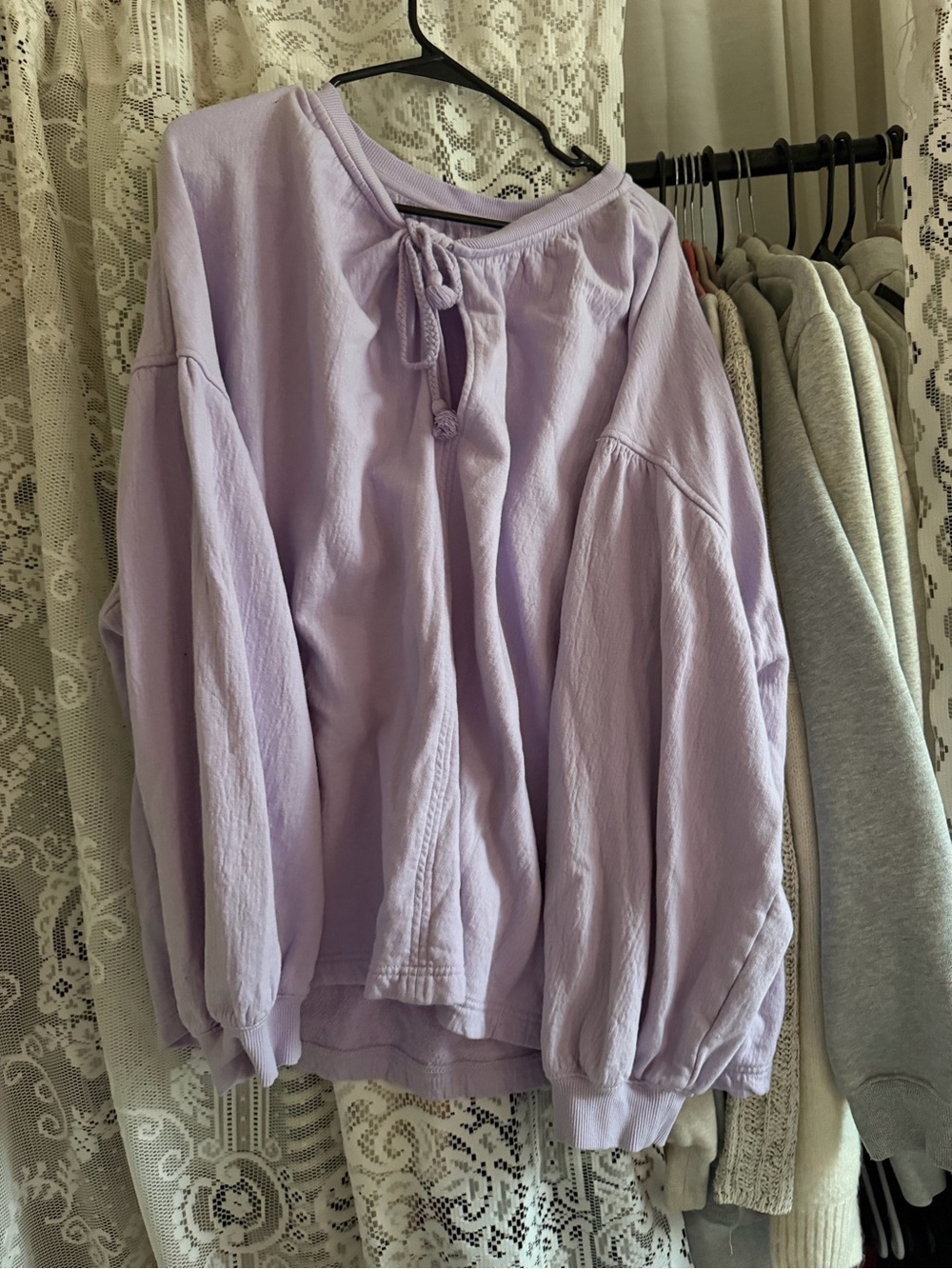 aerie Lavender Pullover Tie-Neck Top